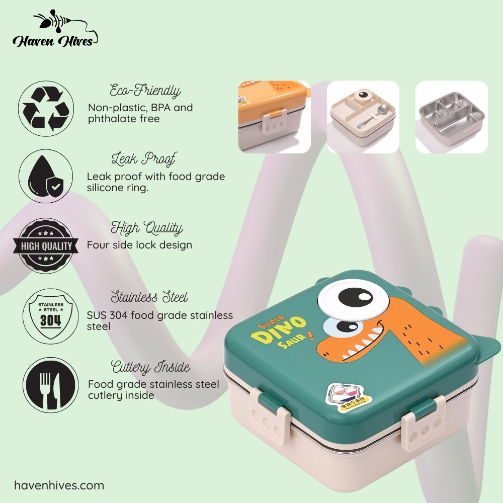 Dinosaur Square Stainless Steel Lunch Box