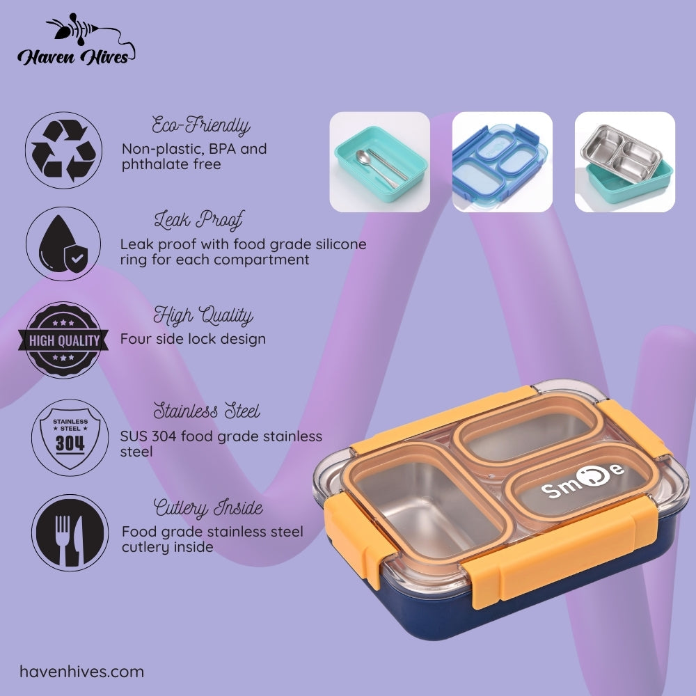 3 Compartment 100% Seal-Proof Lunch Box Haven Hives